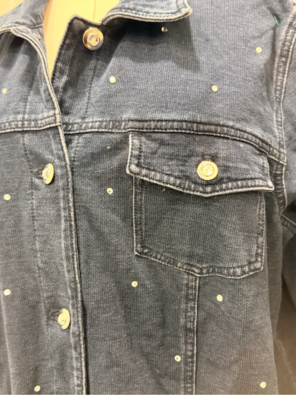 Dark Blue Rhinestone Embellished Stretch Denim Jacket - Women - Picture 3 of 8